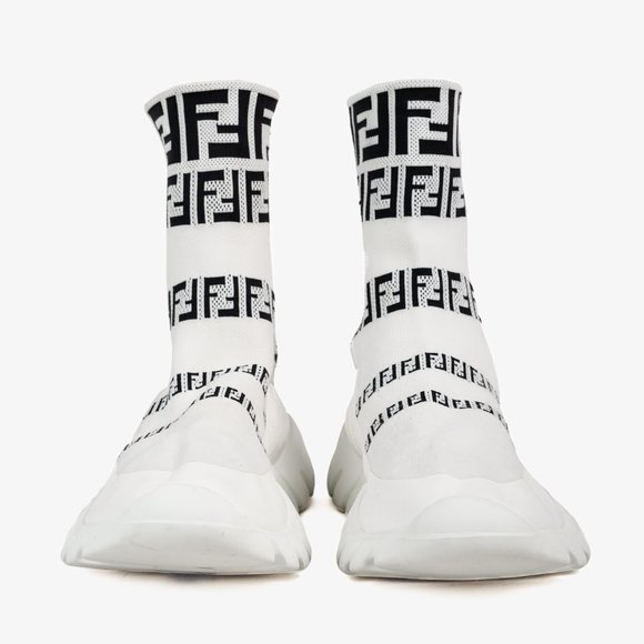 Fendi White FF Motif Tech Fabric High-Top Sneakers, Size 9 - Picture 1 of 8